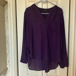 Purple, snakeskin split neck blouse